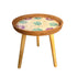 Traditional Rustic Handmade Shell Round Wood Rattan Side Table For Living Room