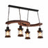 Traditional Japanese Wood Double Moon Design Iron Glass Bottle Shade 4-Light Island Light Chandelier For Dining Room