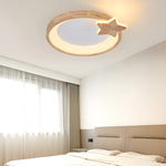 Modern Minimalist Round Star Wood Grain Acrylic LED Flush Mount Ceiling Light For Bedroom