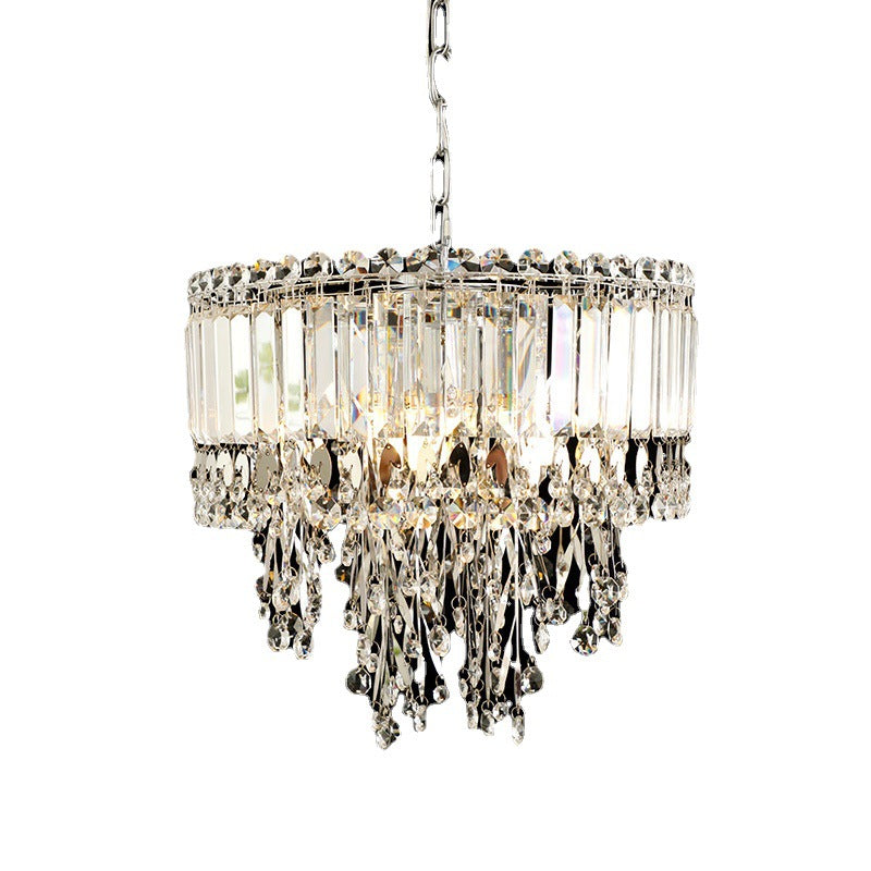 Modern Luxury Cylinder Stainless Steel Crystal 1/3 Light Chandelier For Living Room