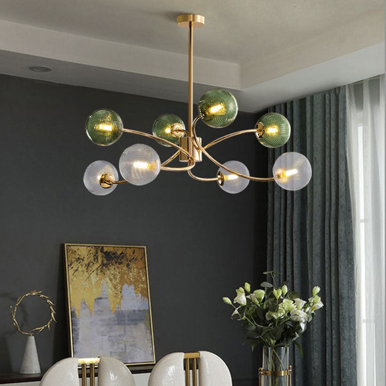 Contemporary Nordic Branch Line Orb Hardware Glass 6/8/12 Light Chandelier For Living Room