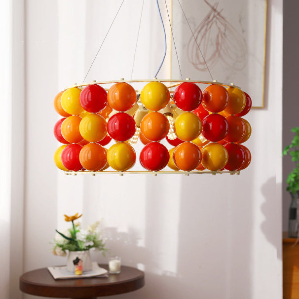 Contemporary Nordic Round Colorful Ball Iron 6-Light Chandelier For Living Room