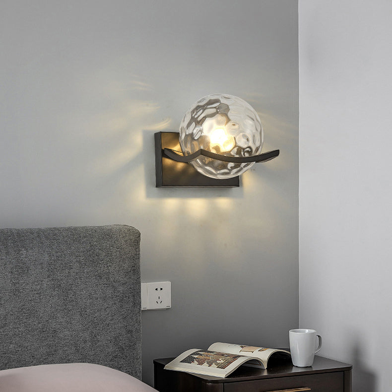 Modern Simplicity Iron Water Pattern Glass Ball Shade 1-Light Wall Sconce Lamp For Bedroom