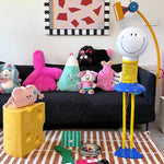 Contemporary Creative PVC Iron Smile Cartoon Character 1-Light Standing Floor Lamp For Living Room