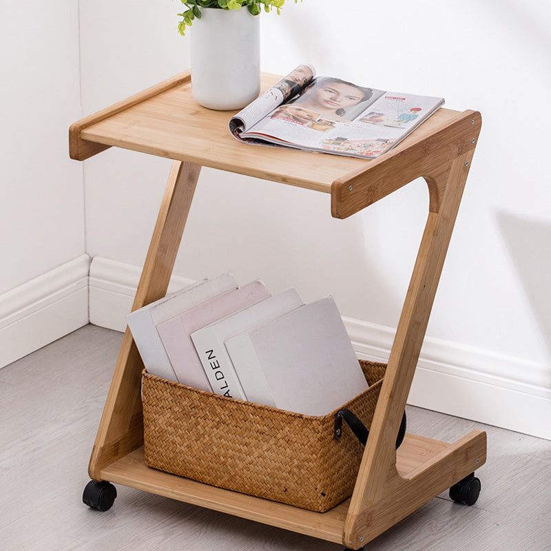 Traditional Vintage Z-Shaped Wood Removable End Table 2-Tier Universal Wheel For Living Room