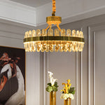 Modern Luxury Crystal Stainless Steel Round LED Chandelier For Living Room