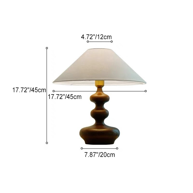 Traditional Vintage Gourd Shaped Cone Wood Fabric 1-Light Table Lamp For Bedroom