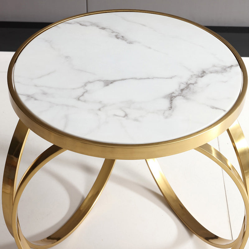 Modern Luxury Round Circle Base Marble Titanium Stainless Steel Coffee Table For Living Room