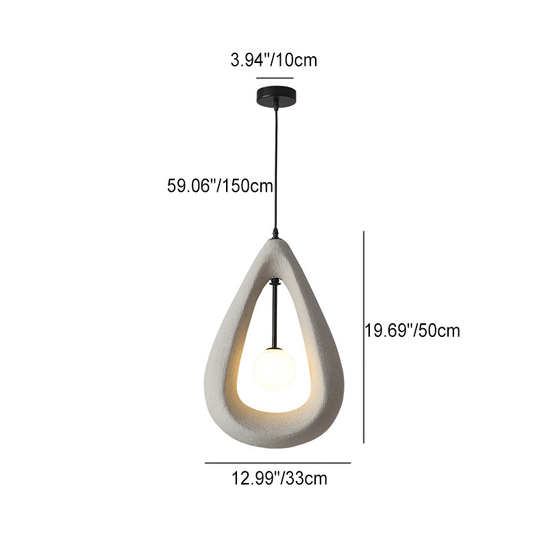 Traditional Japanese Iron Polystyrene Teardrop Shape 1-Light Pendant Light For Dining Room