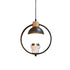 Contemporary Nordic Wood Iron Resin Round Cartoon Cat 1-Light Pendant Light For Bedside