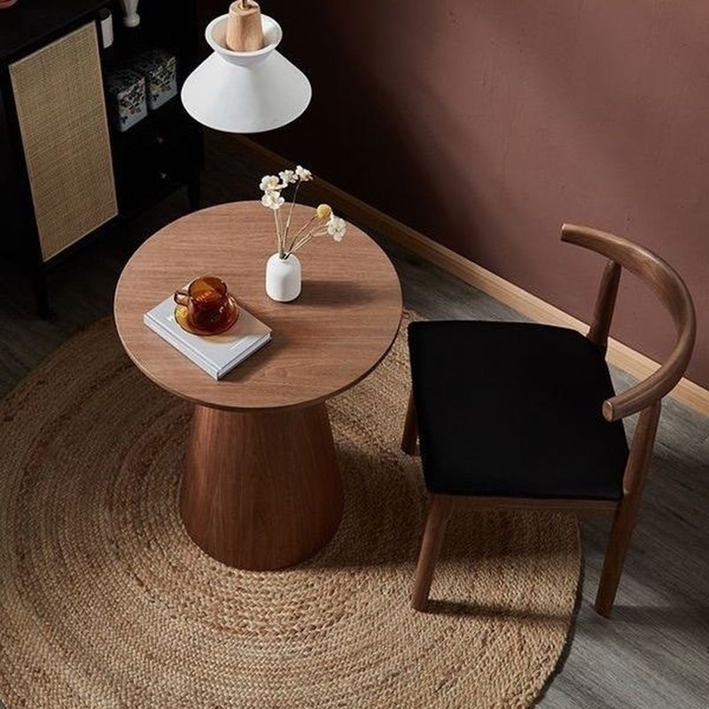 Contemporary Nordic Round Cone Column Base Wood Coffee Table For Living Room