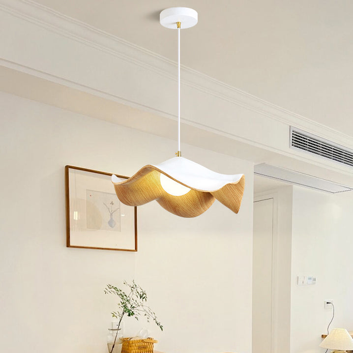 Contemporary Scandinavian Floral Lotus Leaf Resin Iron 1-Light Pendant Light For Living Room