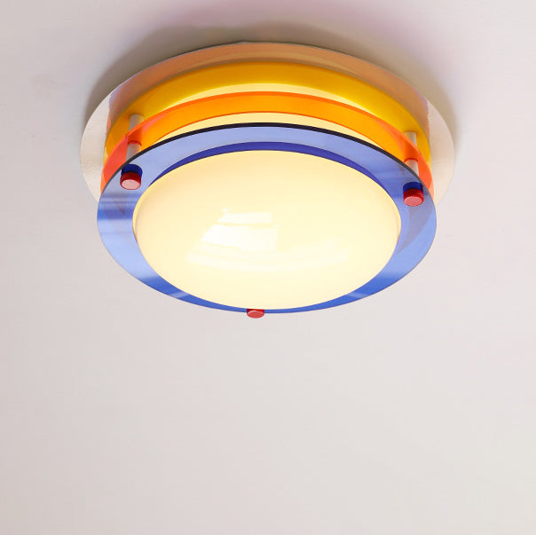 Modern Minimalist Colorful Iron Acrylic Disc Splicing LED Flush Mount Ceiling Light For Bedroom