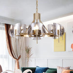 Modern Luxury Golden Finished Framed Curved Glass Panel 6/8-Light Chandelier For Dining Room