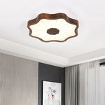 Traditional Chinese Lotus Leaf Wooden Iron Acrylic LED Flush Mount Ceiling Light For Living Room