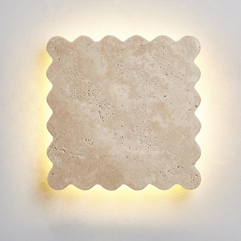 Traditional Japanese Yellow Travertine Corrugated Square LED Wall Sconce Lamp For Living Room