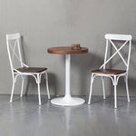 Contemporary Industrial Leather Wood Iron Square X Shape Back Dining Chair & Table Set For Dining Room