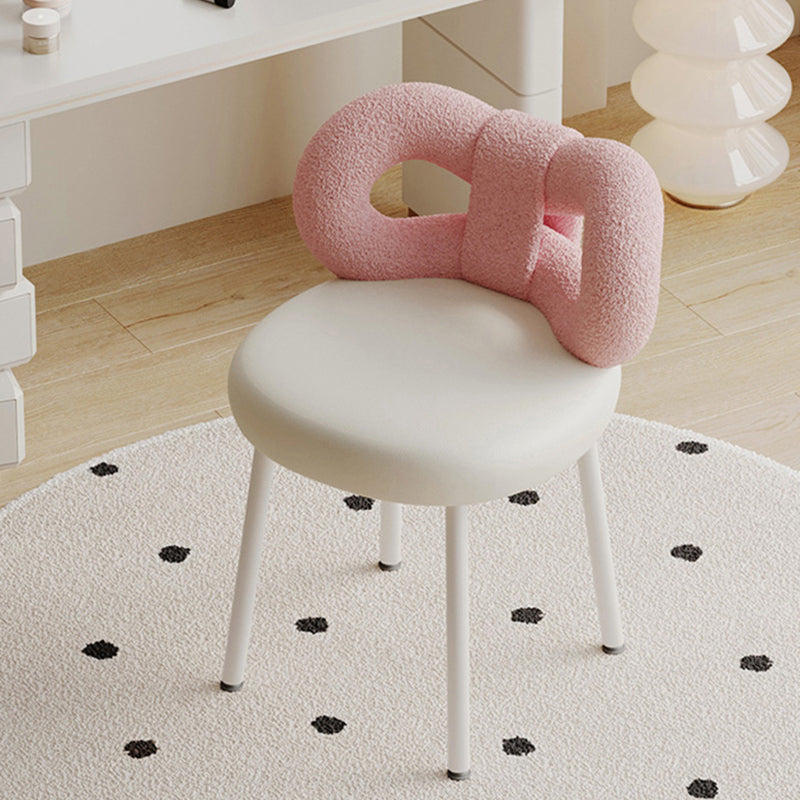 Modern Art Deco Butterfly Knot Round Leather Iron Vanity Stool Backrest Armless For Bedroom