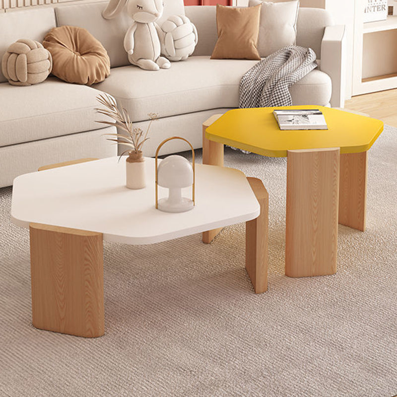 Contemporary Creative Hexagonal Plank Oak End Table 1-Tier For Living Room