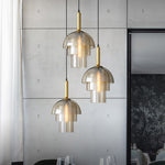 Contemporary Nordic Round Dome Triple Cylinder Iron Glass 1-Light Pendant Light For Living Room