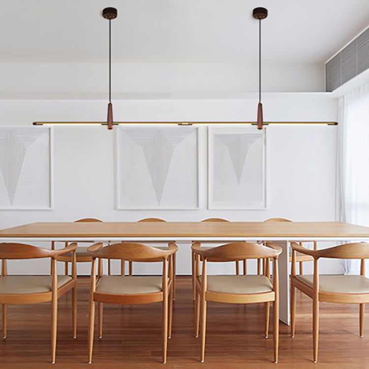 Contemporary Scandinavian Copper Brass Wood Strip LED Kitchen Island Light Chandelier For Dining Room