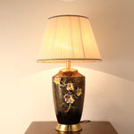 Traditional Vintage Peach Blossom Vase Shaped Ceramic Copper Fabric 1-Light Table Lamp For Bedroom