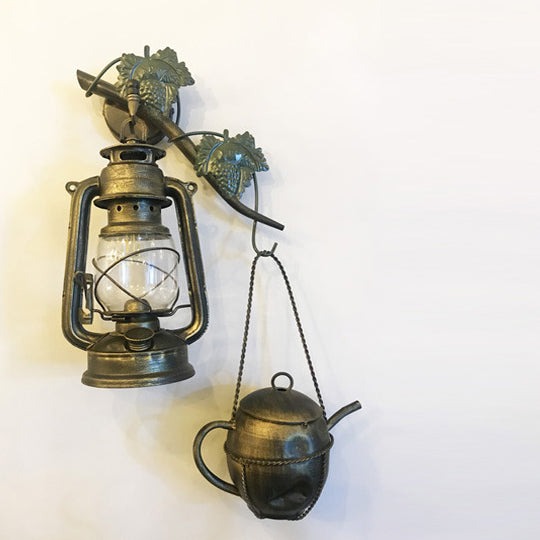 Traditional Vintage Horse Lamp Kettle Iron 1-Light Wall Sconce Lamp For Living Room