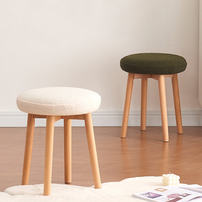 Modern Minimalist Round Lambswool Wood Vanity Stool For Bedroom