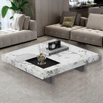 Modern Simplicity Square Slate Stainless Steel Wood Coffee Table 1-Tray For Living Room