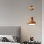 Traditional Japanese Round Mushroom Shape Wood 1-Light Wall Sconce Lamp For Bedroom