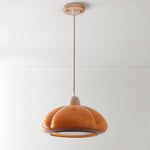 Contemporary Vintage Glass Pumpkin Shade Wood 1-Light Pendant Light For Living Room