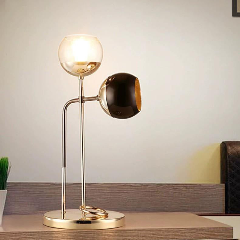 Modern Art Deco Orb Hardware Glass 2-Light Table Lamp For Bedroom