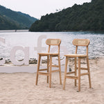 Modern Minimalist PU Leather Rattan Upholstered Rubberwood Counter Stool Open Back Footrest For Kitchen