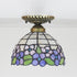 Traditional Tiffany Pastoral Purple Flower Stained Glass Bowl-shaped 1-Light Semi-Flush Mount Ceiling Light For Living Room