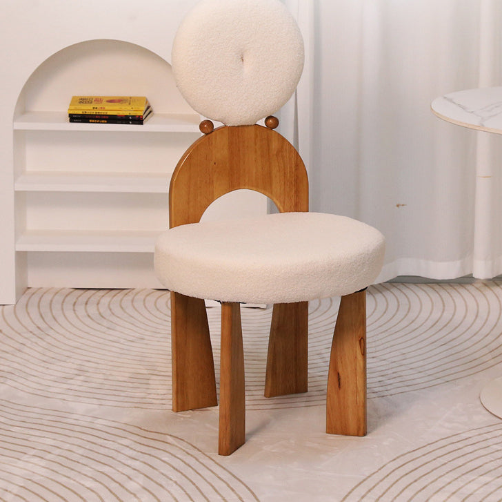 Contemporary Creative Round Mermaid Lambswool Fabric Wood Vanity Stool Backrest For Bedroom