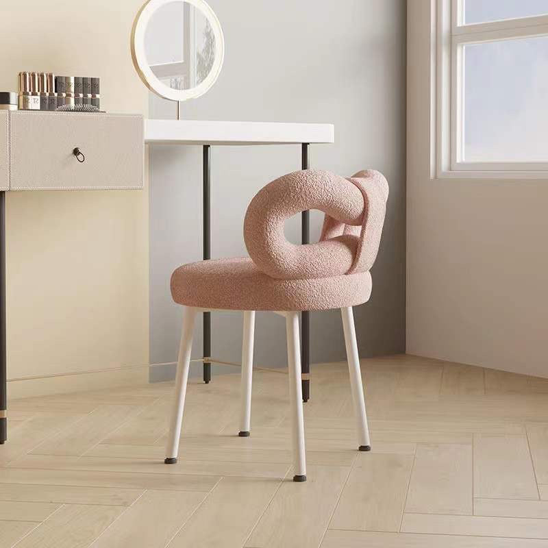 Modern Minimalist Bow Back Lambswool Carbon Steel Vanity Stool Backrest For Bedroom