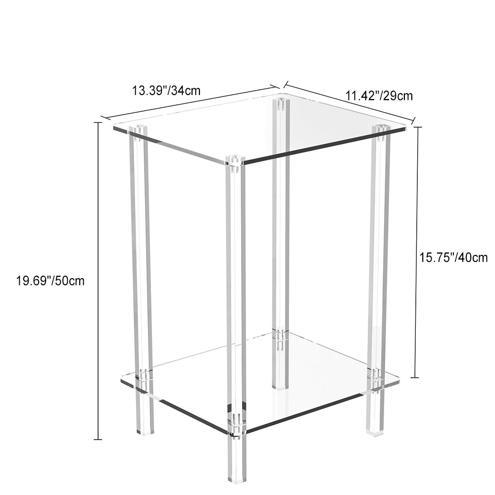 Modern Minimalist Rectangular Acrylic End Table 2-Tier For Living Room