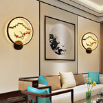 Traditional Chinese Round Plum Blossom Lotus Leaf Aluminum Acrylic LED Wall Sconce Lamp For Living Room