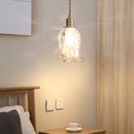 Contemporary Luxury Brass Flower Glass Shade 1-Light Pendant Light For Living Room