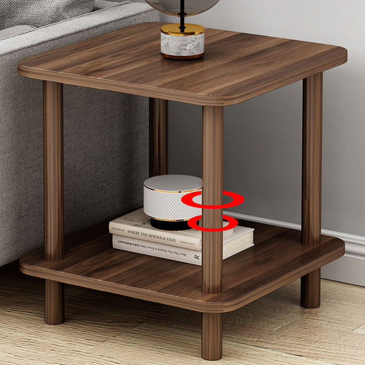 Traditional Japanese Square Solid Wood End Table 2-Tier For Living Room