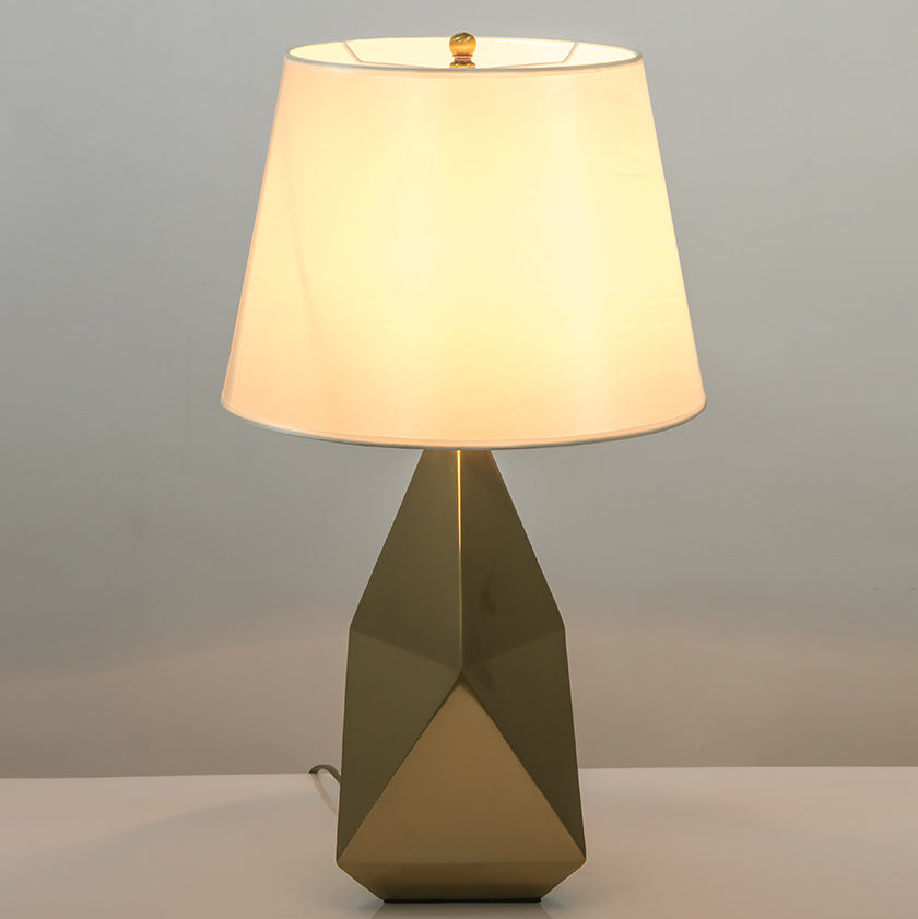 Contemporary Creative Polygonal Base Round Hardware Fabric 1-Light Table Lamp For Bedroom