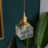 Contemporary Vintage Rectangular Square Draped Glass Brass 1-Light Pendant Light For Living Room