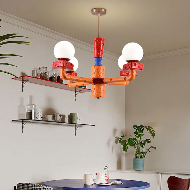 Contemporary Creative Colorblock Geometry Block Resin Cheese Design 4-Light Chandelier For Dining Room