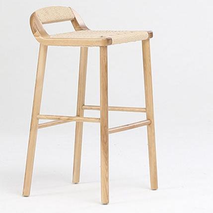 Contemporary Retro Square Kraft Paper Rope Weaving Solid Wood Bar Stool Low Back Footrest For Dining Room