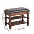 Traditional European Rectangular Wood Leather Vanity Stool Backless Armless For Living Room