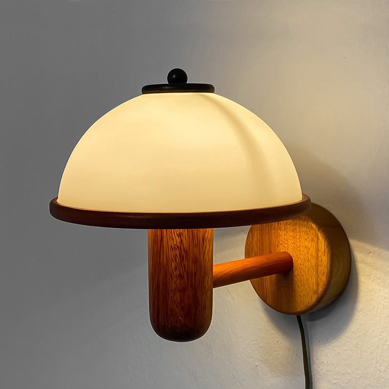 Traditional Japanese Wood Mushroom Design 1-Light Wall Sconce Lamp For Living Room