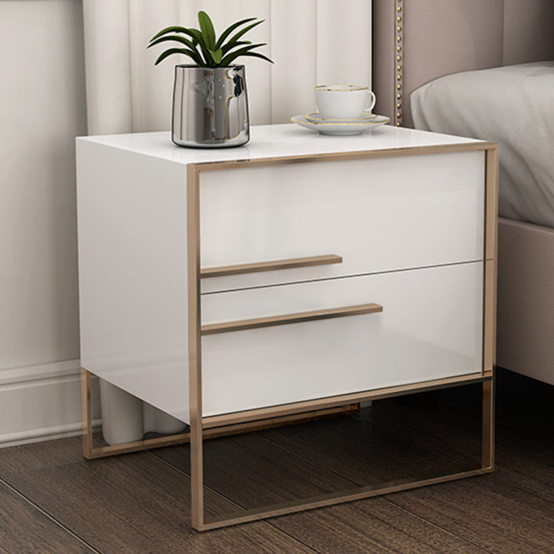 Modern Simplicity Cubic Solid Wood Stainless Steel Frame Nightstand 2-Drawer For Bedroom