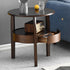 Contemporary Retro Antique Oak Wood Circular End Table 2-Tier Drawer For Living Room