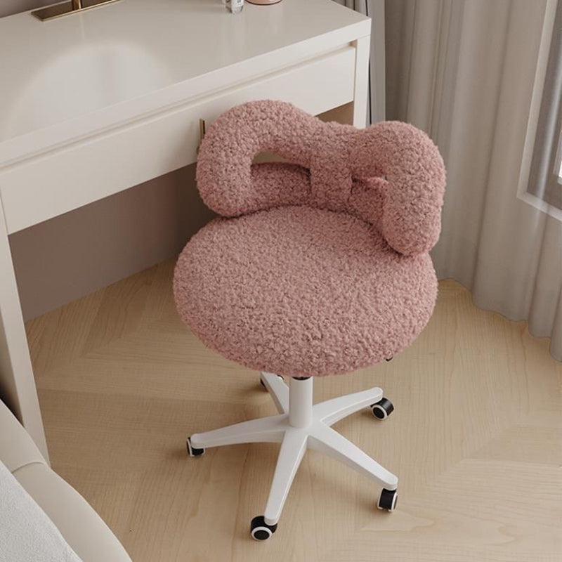 Modern Art Deco Butterfly Knot Round Lambswool Leather Metal Vanity Stool Backrest Armless For Bedroom