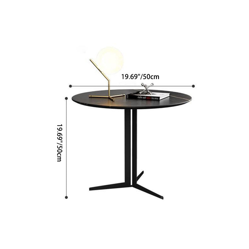 Modern Luxury Round Rock Slab Carbon Steel Coffee Table For Living Room